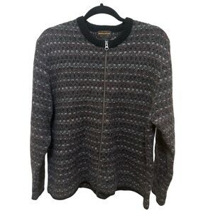 Woolrich 100%‎ Wool Zip Cardigan Sweater Womens XL Fair Isle Vintage Cabincore